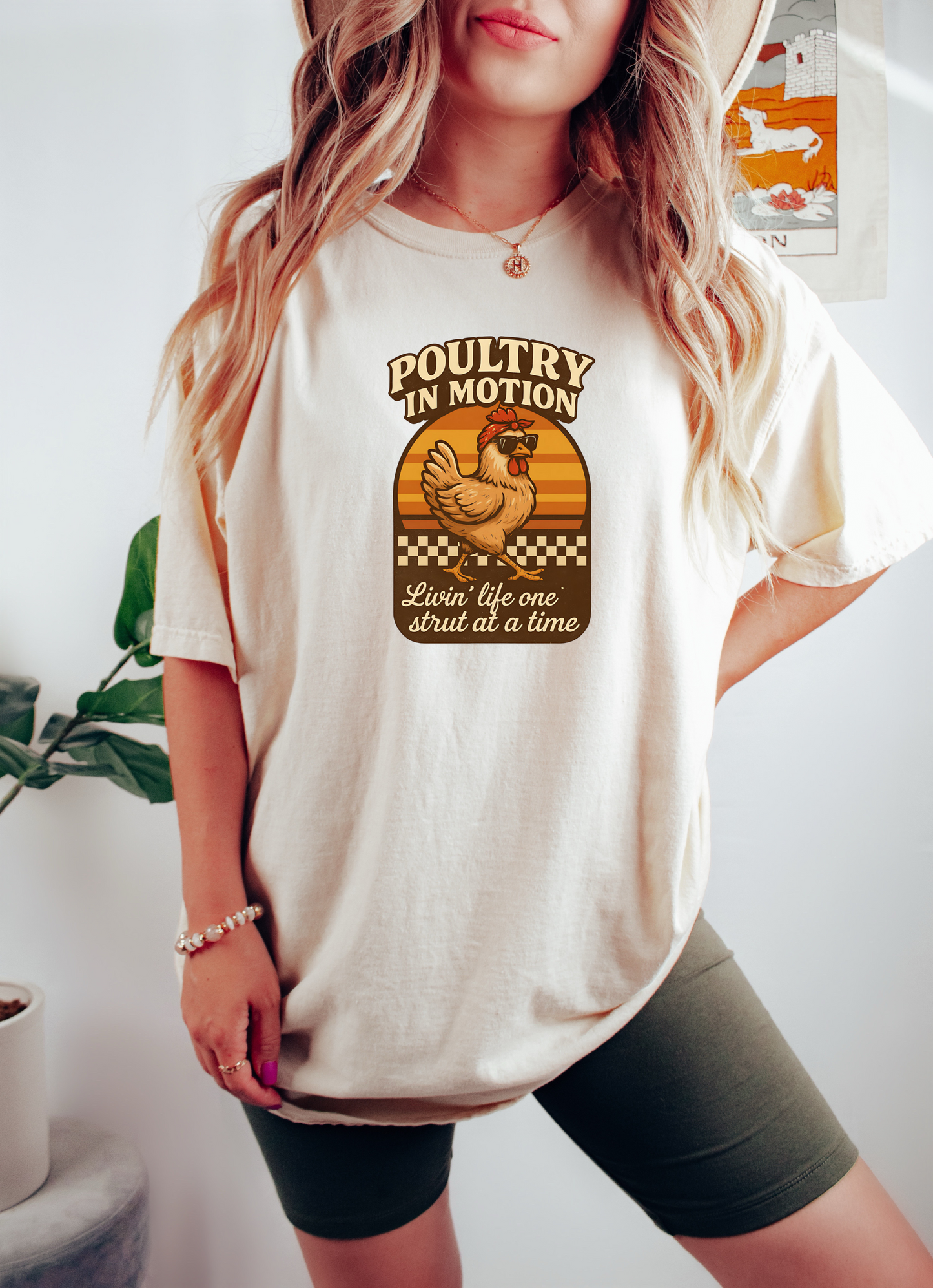 Poultry in Motion Chicken Unisex T-Shirt – Funny Retro Graphic Tee for Chicken Lovers & Farmers