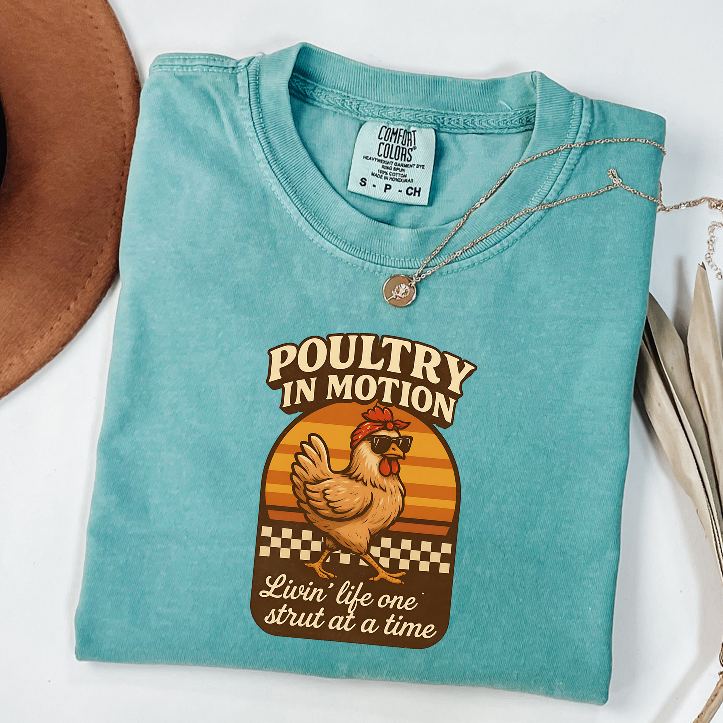 Poultry in Motion Chicken Unisex T-Shirt – Funny Retro Graphic Tee for Chicken Lovers & Farmers
