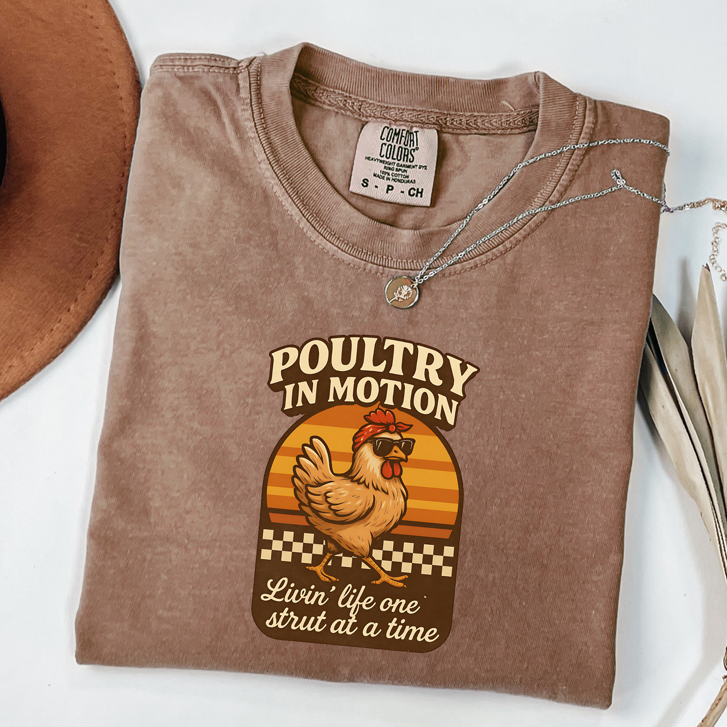 Poultry in Motion Chicken Unisex T-Shirt – Funny Retro Graphic Tee for Chicken Lovers & Farmers