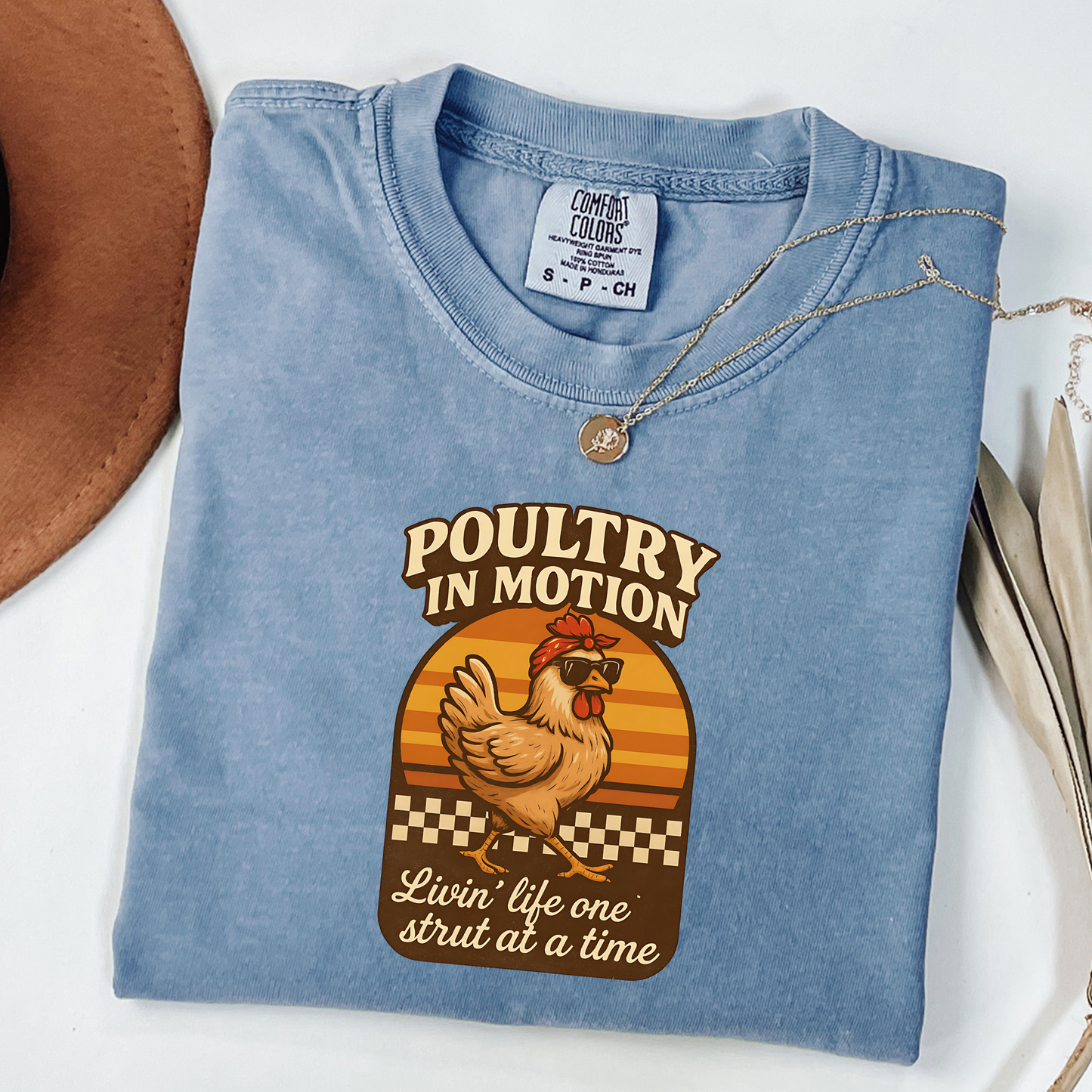 Poultry in Motion Chicken Unisex T-Shirt – Funny Retro Graphic Tee for Chicken Lovers & Farmers