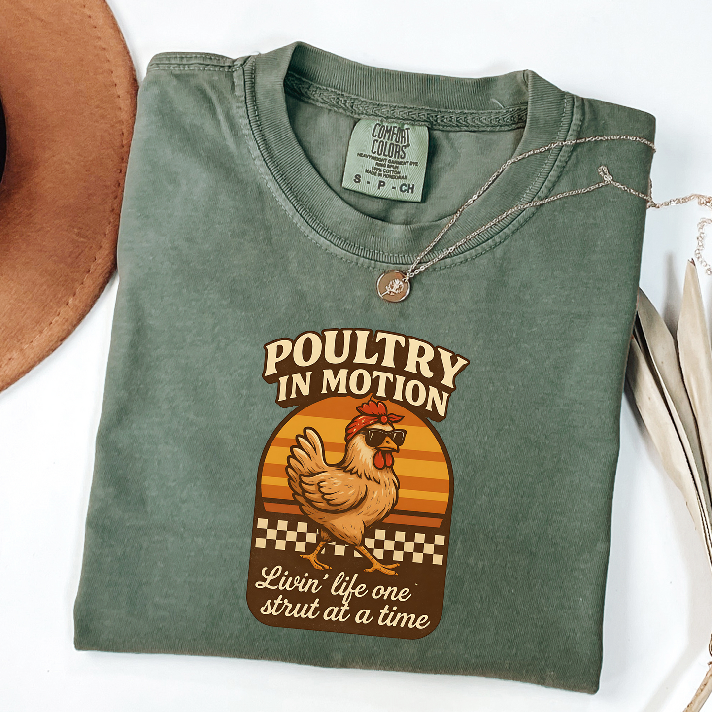 Poultry in Motion Chicken Unisex T-Shirt – Funny Retro Graphic Tee for Chicken Lovers & Farmers