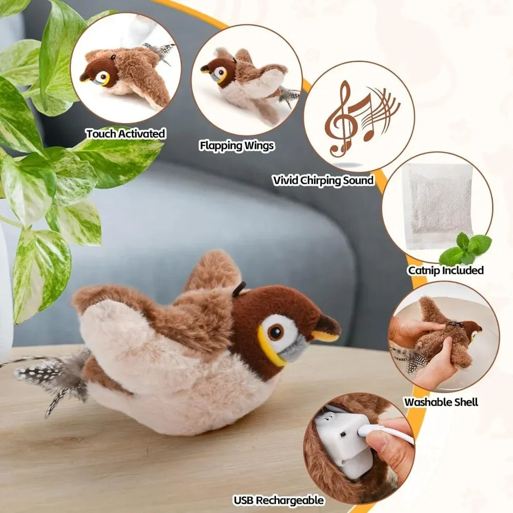 Interactive Bird Toy, Rechargeable Chirping Flapping Bird